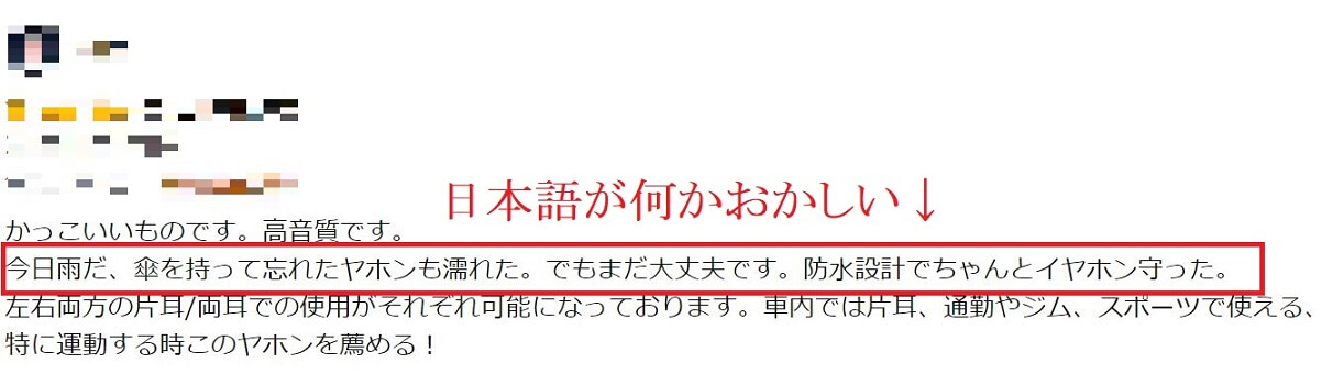 アマゾン日本語がおかしいサクラレビューの疑い画像